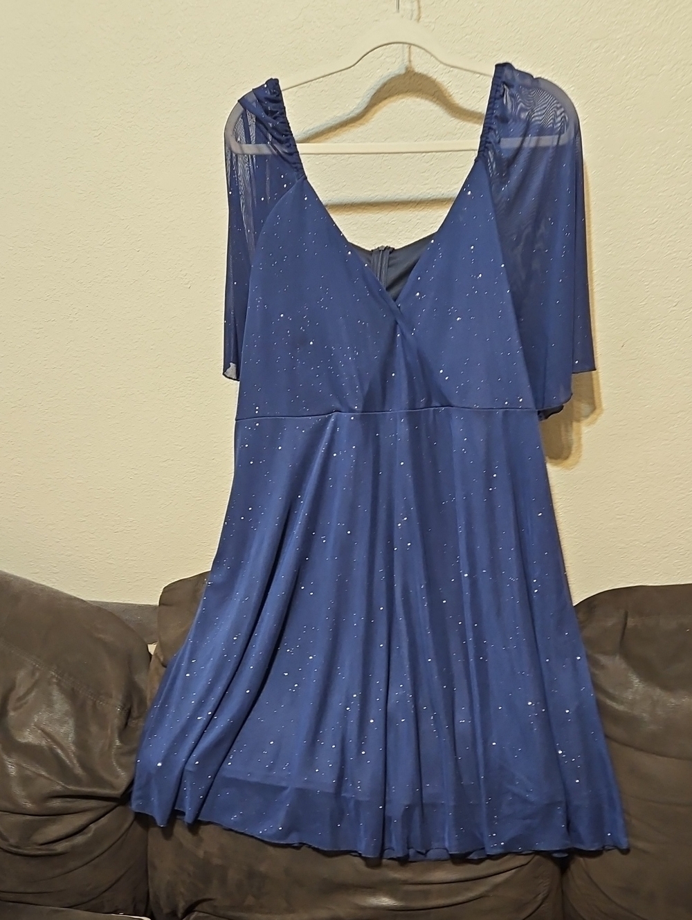 SHEIN Navy Blue Sparkle V-Neck Midi Dress